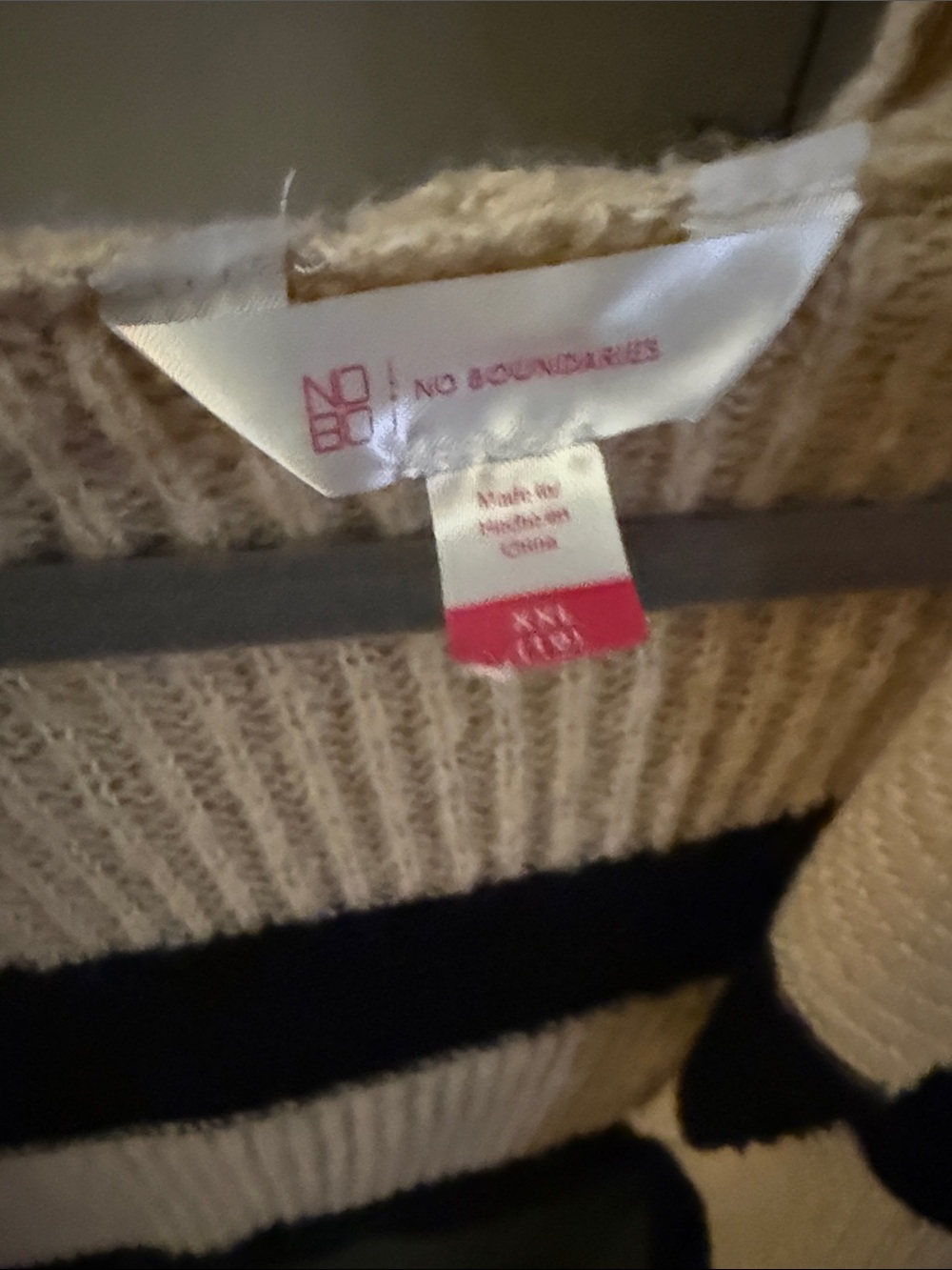 No Boundaries Cream and Black Striped Crew Sweater